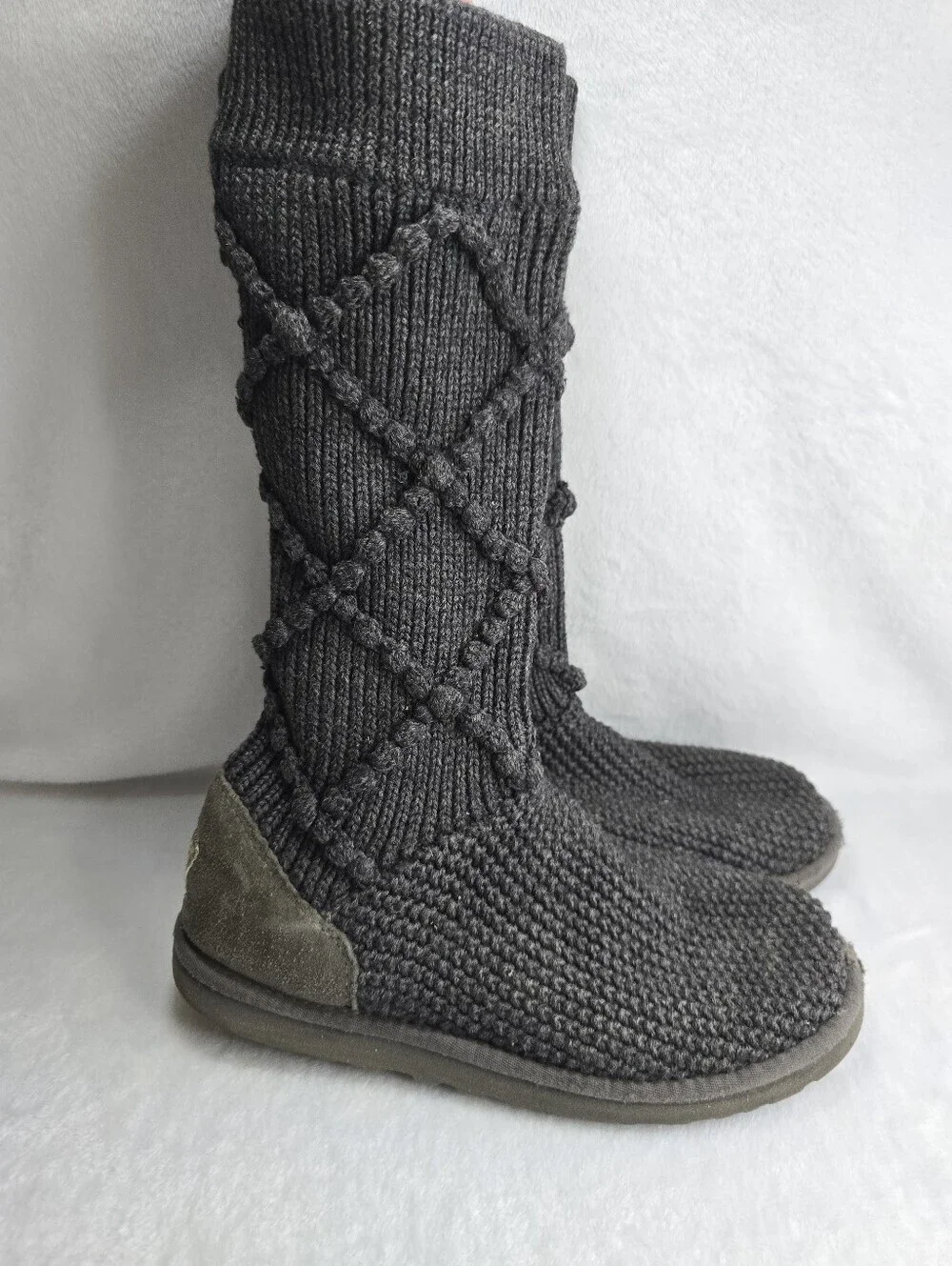 UGG Classic Argyle Knit Tall Sweater Boots Gray Womens size 9 See Description